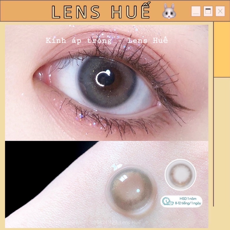 Lens Xám pha tím nhẹ có nhũ 0 độ - xám tone Tây nhẹ hợp make up - Lens Huế