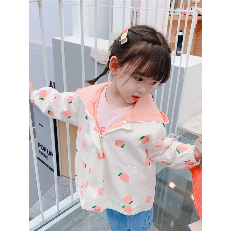 Áo khoác cho bé gái mùa thu có mũ họa tiết hoạt hình hoa quả xinh xắn đủ size dưới 9 tuổi