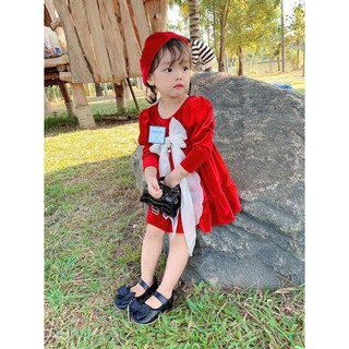 Váy nhung nơ cho bé gái mặc Noel