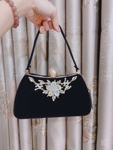 Clutch túi xách nữ đi tiệc nhung đá cao cấp