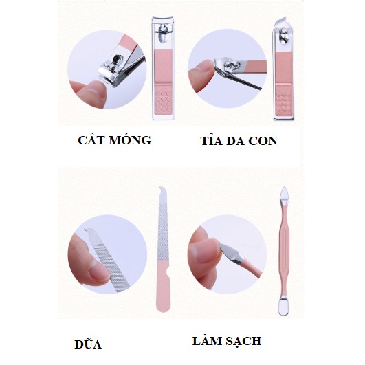 BỘ DỤNG CỤ CẮT TỈA MÓNG ĐA NĂNG 18 CHI TIẾT HỘP HỒNG SIÊU ĐẸP SANG CHẢNH SỬ DỤNG