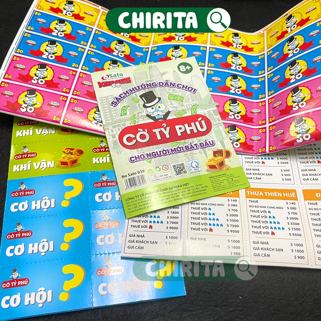 Cờ Tỷ Phú SATO Việt Nam BÀN NHỰA Cao Cấp LOẠI LỚN / VỪA - Bộ Cờ Tỉ Phú Monopoly - Đồ Chơi Cho Bé Trí Tuệ CHIRITA