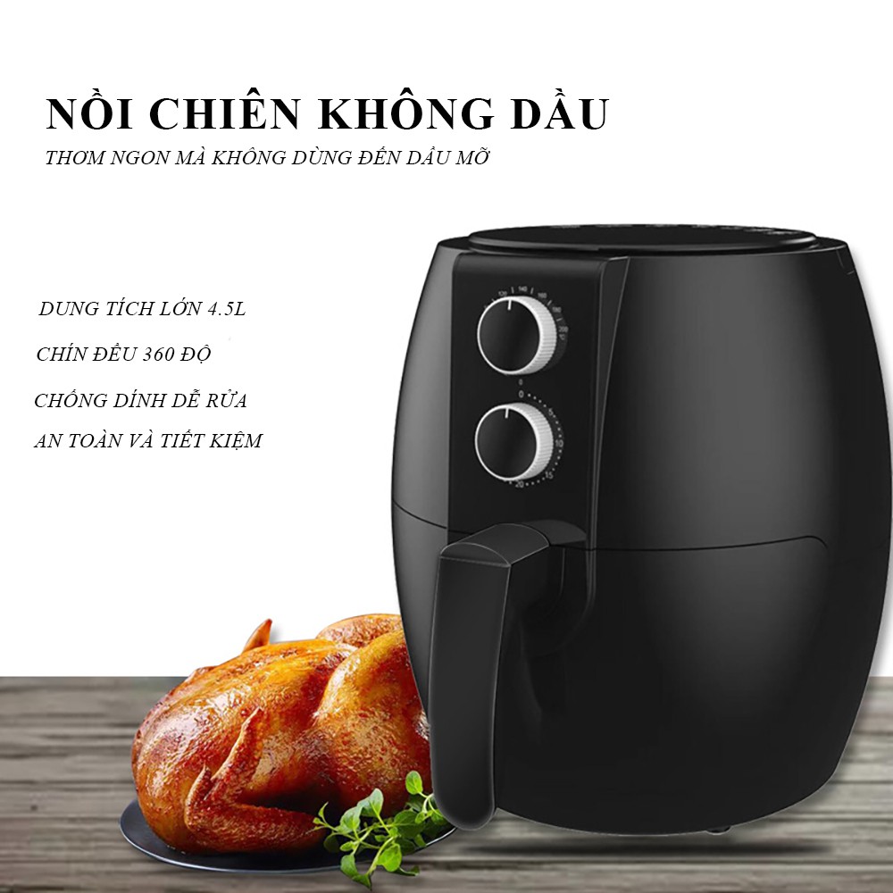 Nồi chiên không dầu thế hệ mới, không mùi, không khói, an toàn tiện lợi, dung tích 4,5l bảng điều khiển điện tử