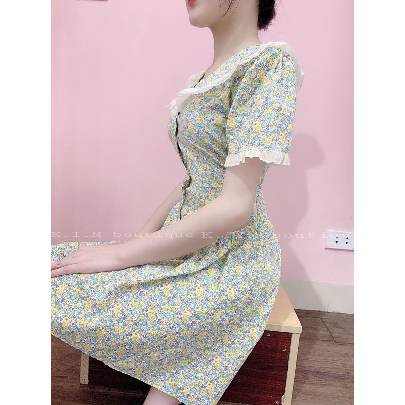 Váy hoa nhí vintage cổ bèo,tay bèo (ảnh shop chụp 100%)