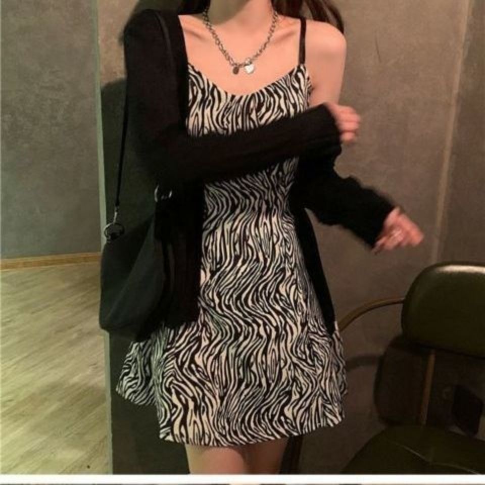 Bộ Áo Khoác Cardigan + Đầm Hai Dây Họa Tiết Ngựa Vằn Thời Trang Mùa Hè Dành Cho Nữ