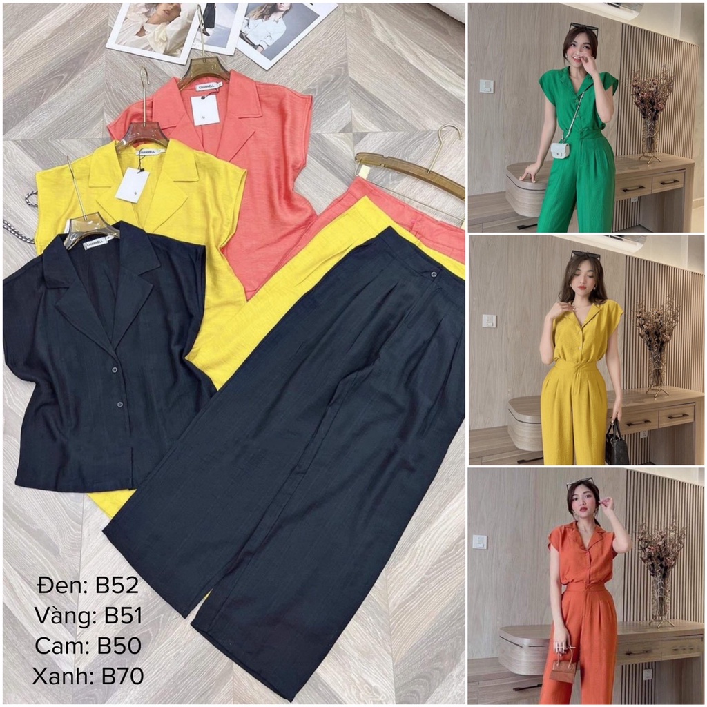 Set bộ đũi áo cổ vest quần ống rộng MIX đồ đi chơi cực sang - Chất vải đũi mặc vừa nhẹ vừa mát - MYNA PYJAMAS