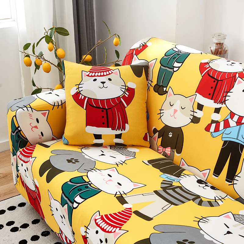 Bọc ghế sofa 1/ 2/ 3/ 4 chỗ in hình chó mèo dễ thương