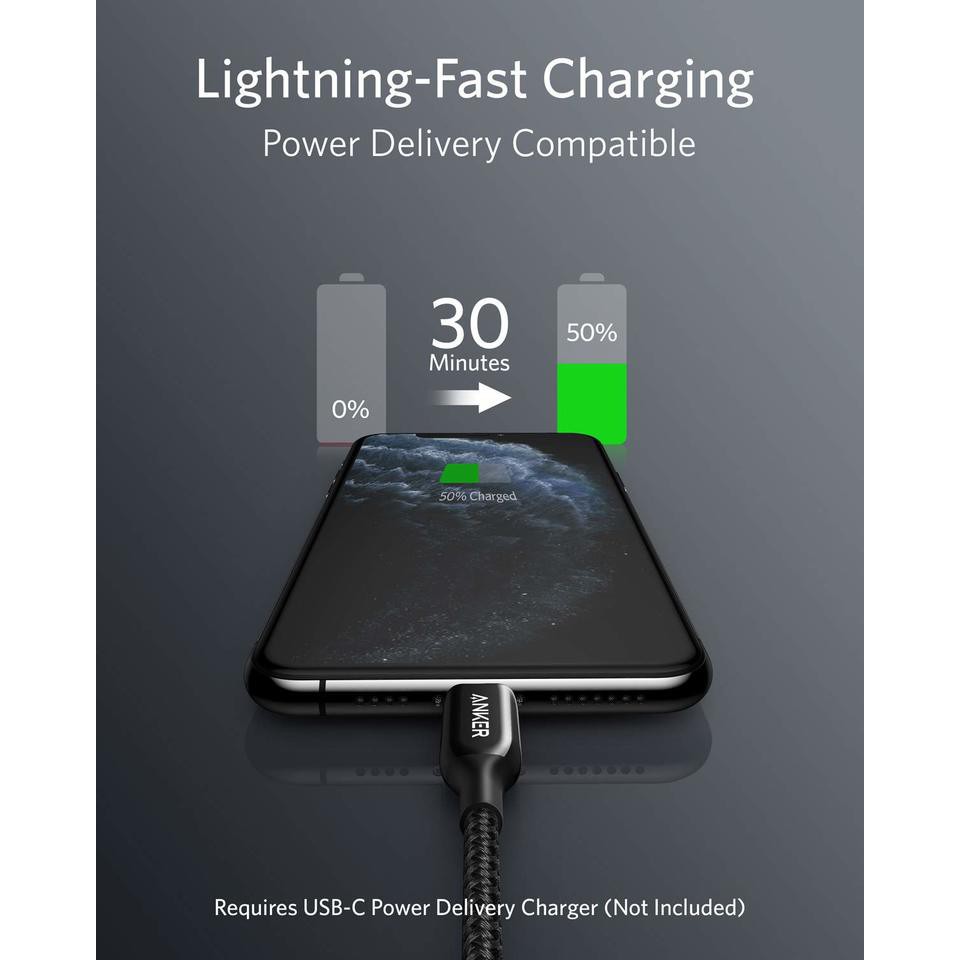 Cáp Sạc Anker Powerline+ III USB C To Lightning A8842(0.9m)/ A8843(1.8m) Sạc Nhanh 18w Chuẩn MFI Hỗ Trợ Truyền Dữ Liệu