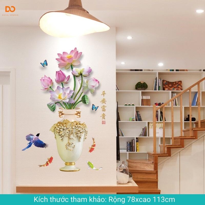 Decal dán tường, Tranh dán tường bình hoa 3D trang trí phòng khách phòng ngủ cầu thang AD06