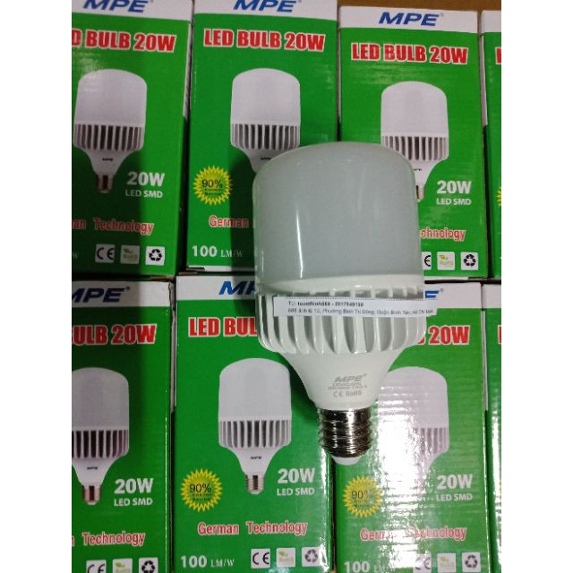 Bóng đèn Led búp trụ 20W MPE - thân nhôm đúc
