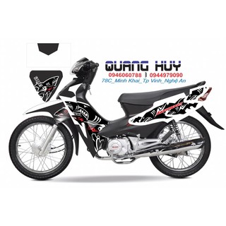 TEM TRÙM WAVE CÁ MẬP ĐEN TRẮNG MỚI, độ team dán phủ decal xe máy giá rẻ đẹp