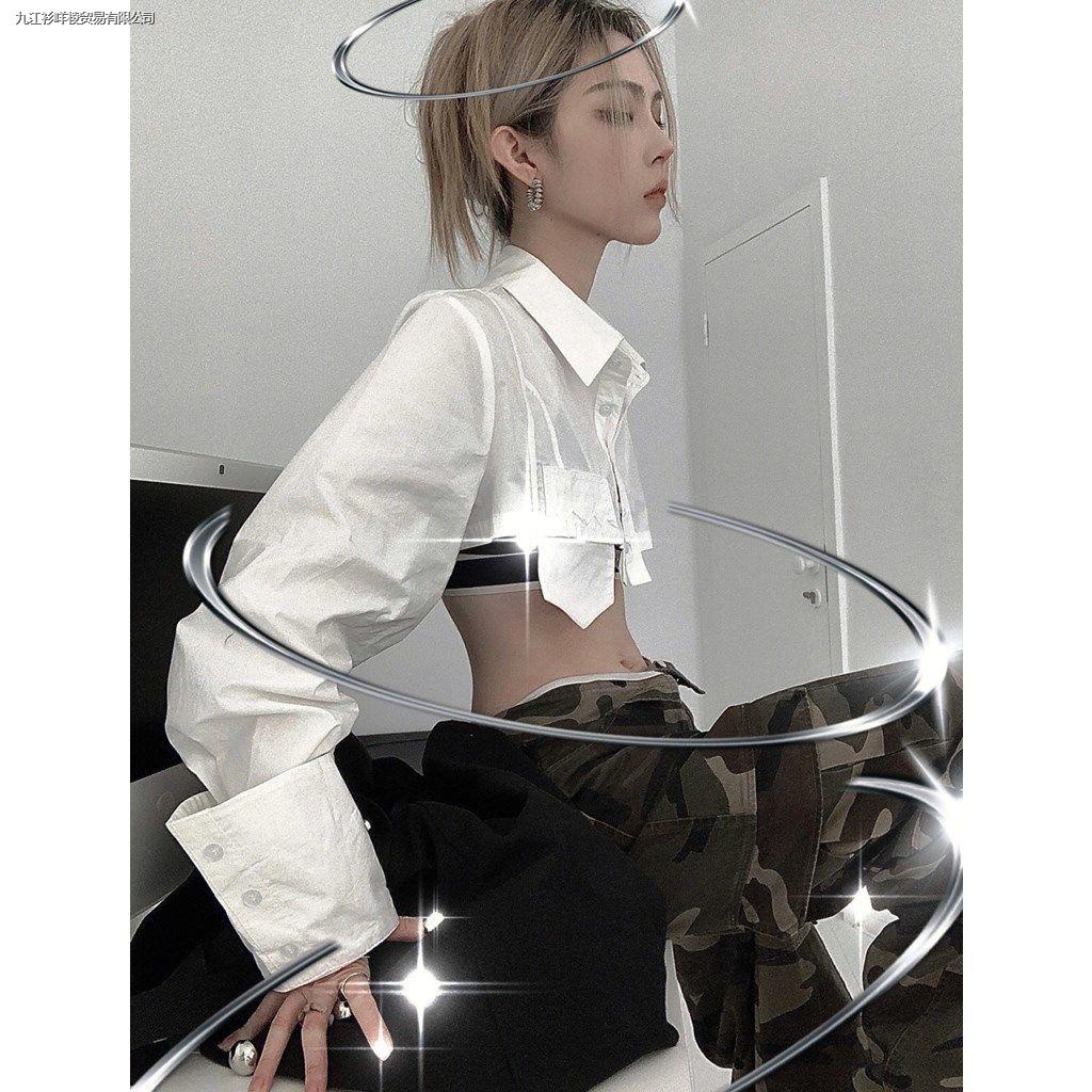 Niche Áo Sơ Mi Ngắn Siêu Ngắn Siêu Ngắn Không Thắt Lưng Quyến Rũ Thời Trang Mùa Hè Dễ Phối Đồ @ -