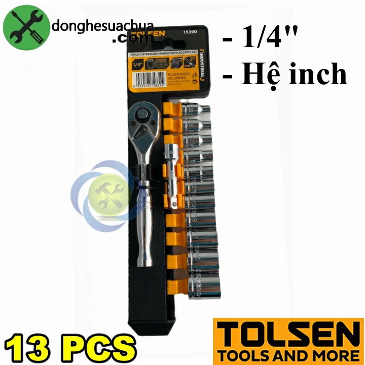 Bộ tuýp 1/4 Tolsen 15390 hệ inch 13 chi tiết