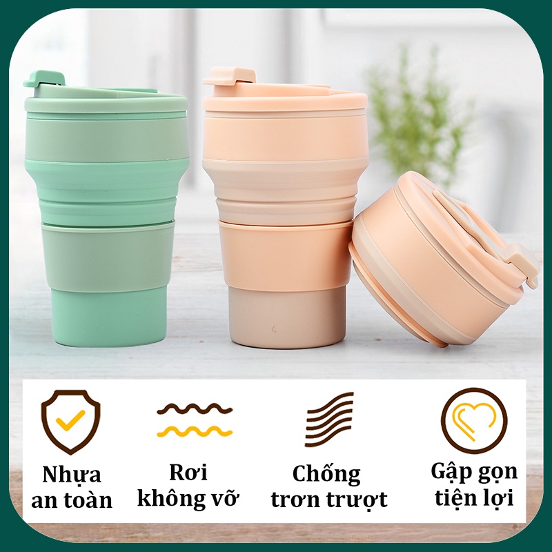 Cốc uống nước gấp gọn đi du lịch - Ly nhựa silicon đa năng gấp gọn, chịu nhiệt độ cao an toàn cho sức khỏe (350ml)