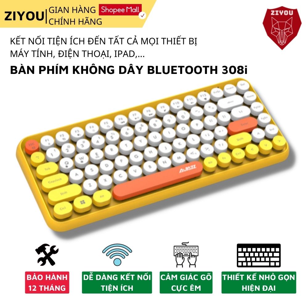 Bàn Phím Bluetooth Không Dây ZIYOU 308i Bản Nâng Cấp 2022 Thiết Kế Mỏng Cực Đẹp, Tương Thích Máy Tính, Điện Thoại, Ipad