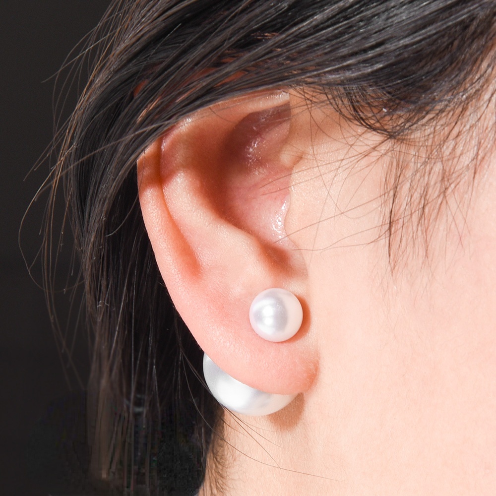 Khuyên Tai Hạt Ngọc Trai Tròn Lớn Hai Mặt Phong Cách Hàn Quốc Dành Cho Nữ