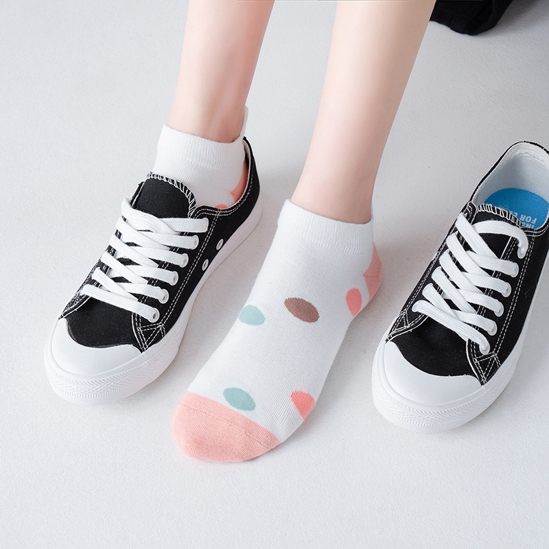 Vớ cotton cổ cao tới mắt cá chân có phần gót họa tiết hoa/ trái cây/ chấm bi thời trang thường ngày đáng yêu cho nữ
