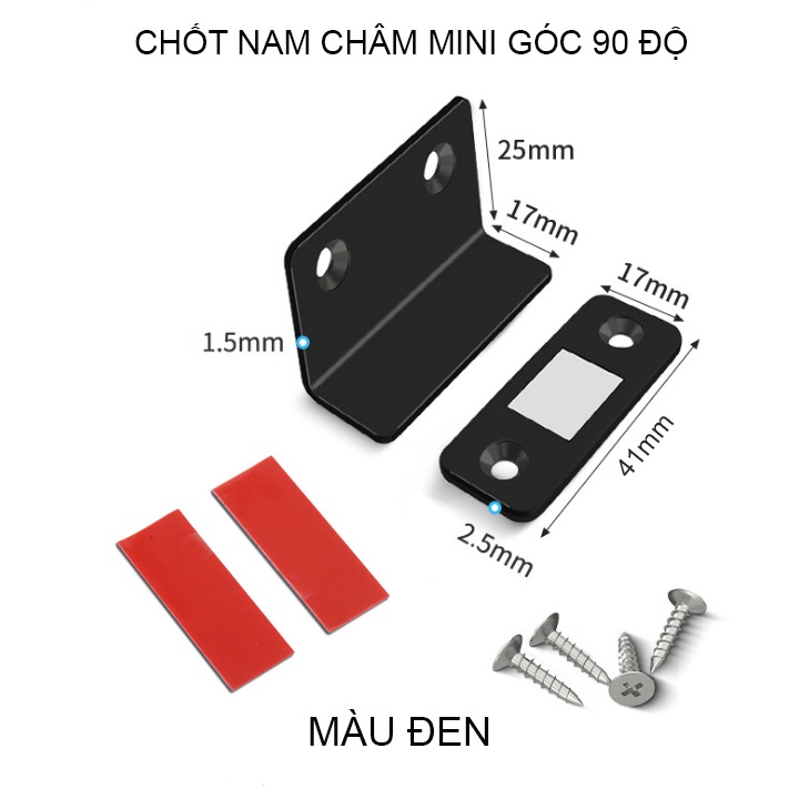 [Mã 155LIFESALE giảm 8% đơn 99K] Nam Châm Hít Giữ Ngăn Kéo Cửa Tủ Vuông 90 Độ Nhiều Màu, Chắc Chắn, Không Cần Khoan