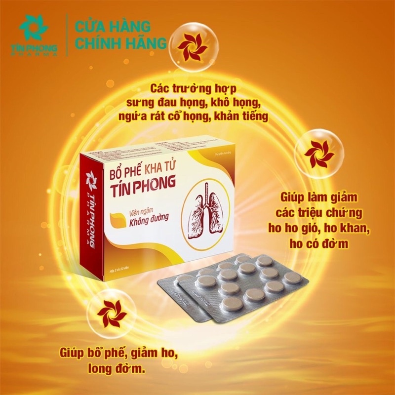 Viên Ngậm Không Đường Bổ Phế Kha Tử TÍN PHONG Giúp Giảm Ho, Long Đờm An Toàn Cho Mọi Lứa Tuổi Hộp 20 Viên