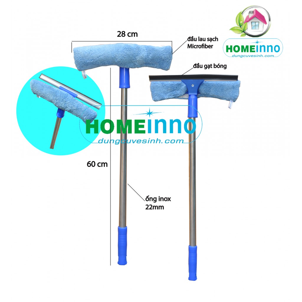 Bộ Cây Lau Kính, Gạt Nước Kiếng Homeinno Dài 1m4 (2 Đầu Rời/1 Đầu 2 Mặt)