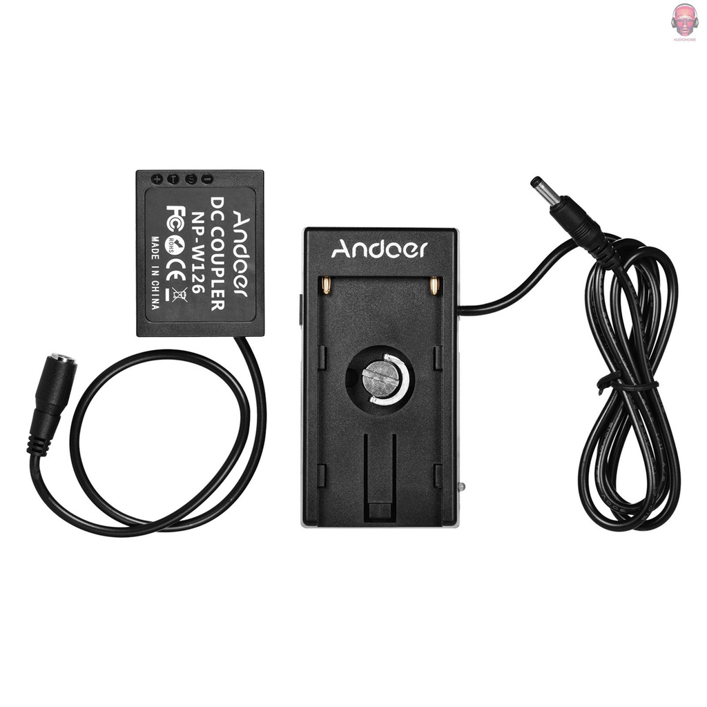 AUDI   Andoer NP-W126 Dummy Battery Coupler with Straight Cable + NP-F970 F750 Battery Plate Holder Compatible with Fuji Cameras X-A1/X-A2/X-A3/X-E1/X-E2/X-M1/X-Pro/X-T1/X-T2/X-T10/HS33EXR/HS35EXR/HS50EXR