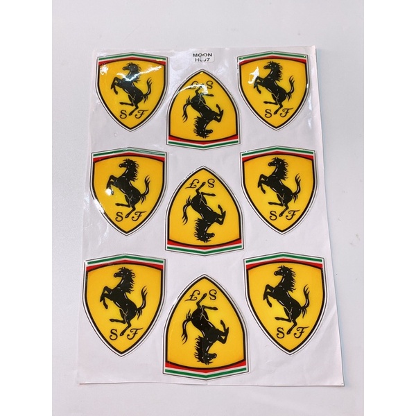 Decal tem dập nổi hình ngựa vàng Ferrari size lớn cao cấp dán xe máy, ô tô, mũ bảo hiểm chống thấm nước, chống bay màu