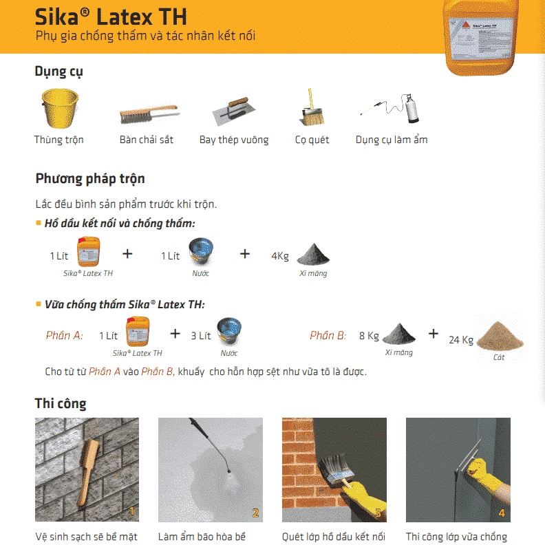 Sika Latex TH can 2 lít chắt chai lẻ - Phụ gia chống thấm và kết nối SLT02 [CEC Store]