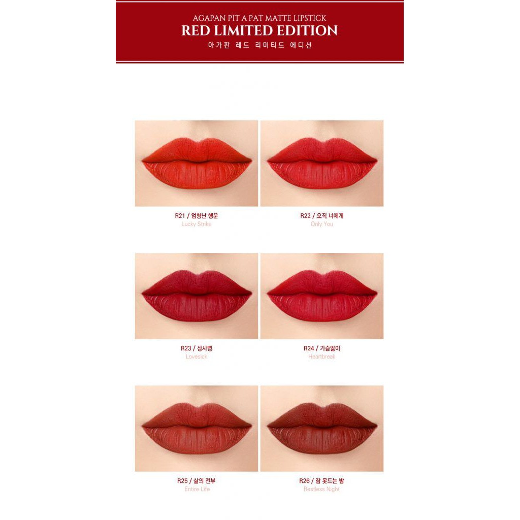 Son Agapan Pit A Pat Matte Lipstick Red Limited Edition phiên bản đỏ 2017