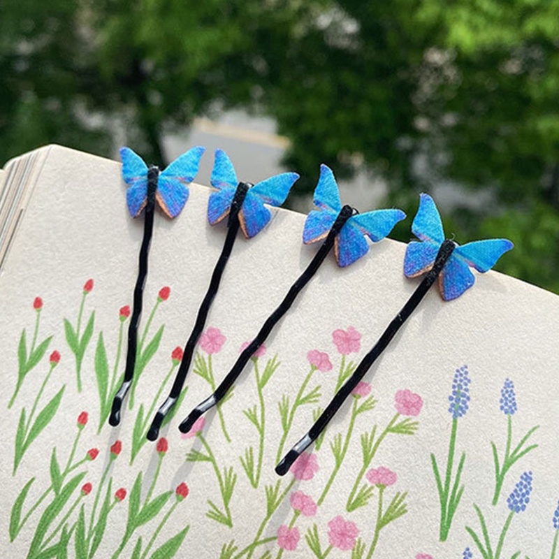 Set 4 Kẹp Tóc Hình Bướm Bằng Kim Loại Màu Xanh Dương Phong Cách Hàn Quốc Lãng Mạn Cho Nữ