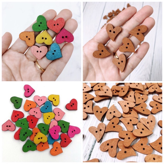 Set 10 nút gỗ hình trái tim