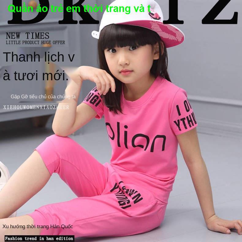 100% cotton girls summer wear suits the new 2021 children big female s short-sleeved two-piece outfit