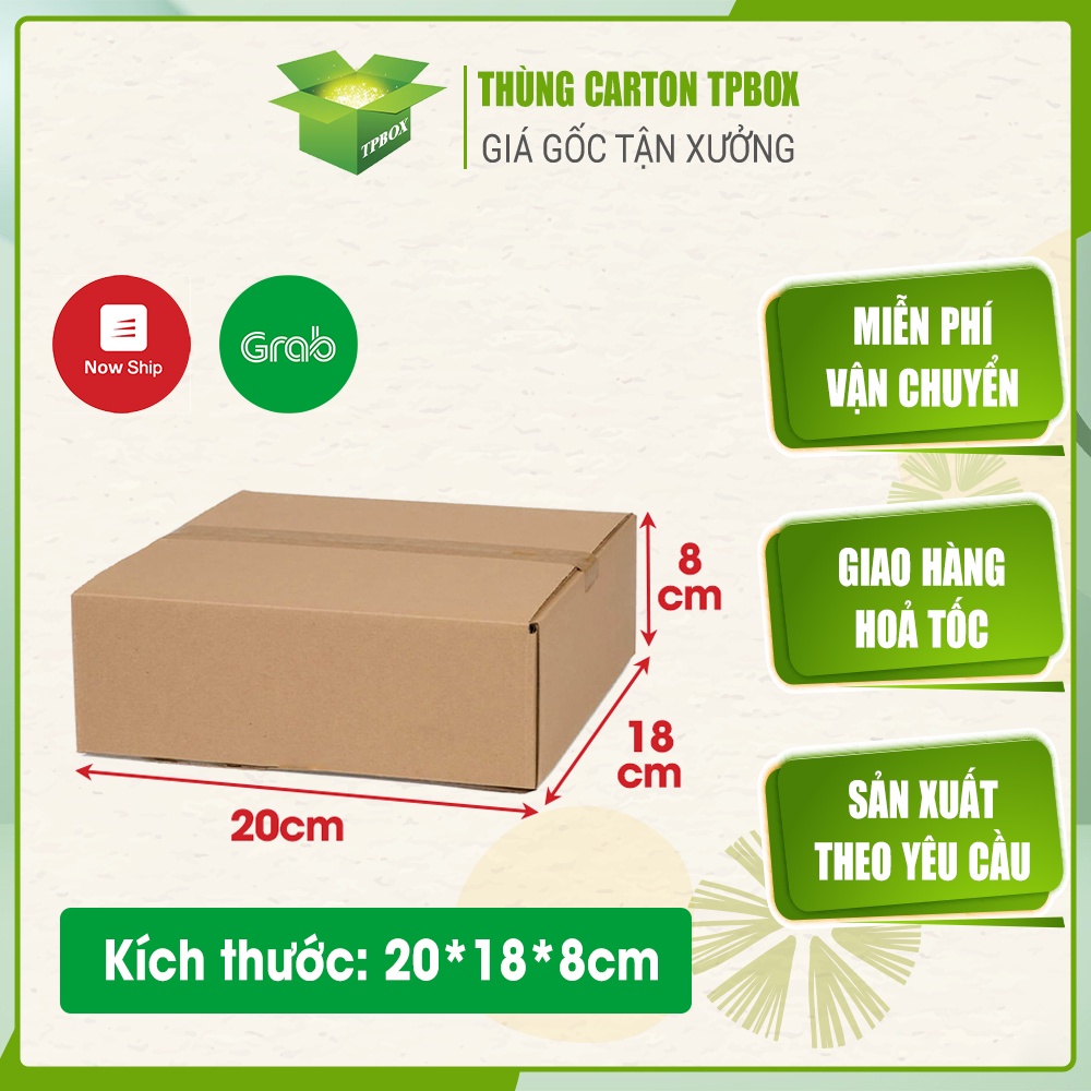 Thùng giấy carton size 20x18x8cm - Bộ 20 hộp đóng hàng