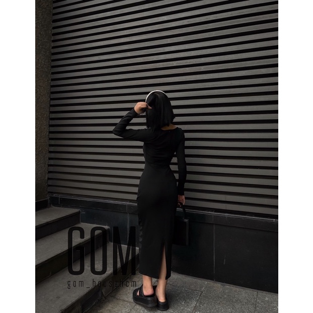 Đầm gân cột cổ dài (ảnh shop chụp)