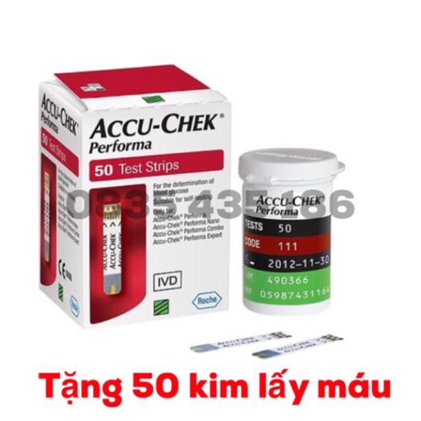 Que thử đường huyết accu check performa 50 (tặng 50 kim lấy máu-kim tròn chích lấy máu)