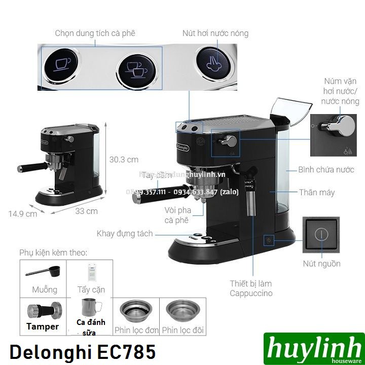 [Mã ELHAMS5 giảm 6% đơn 300K] Máy pha cà phê Delonghi EC685 - 4 màu [Đỏ - Bạc - Đen - Trắng] - EC785 Mẫu mới