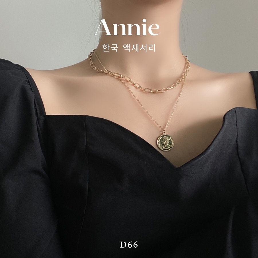 Dây chuyền phối kiểu 2 sợi hình đồng tiền mạ vàng phong cách cổ điển ANNIE - D66