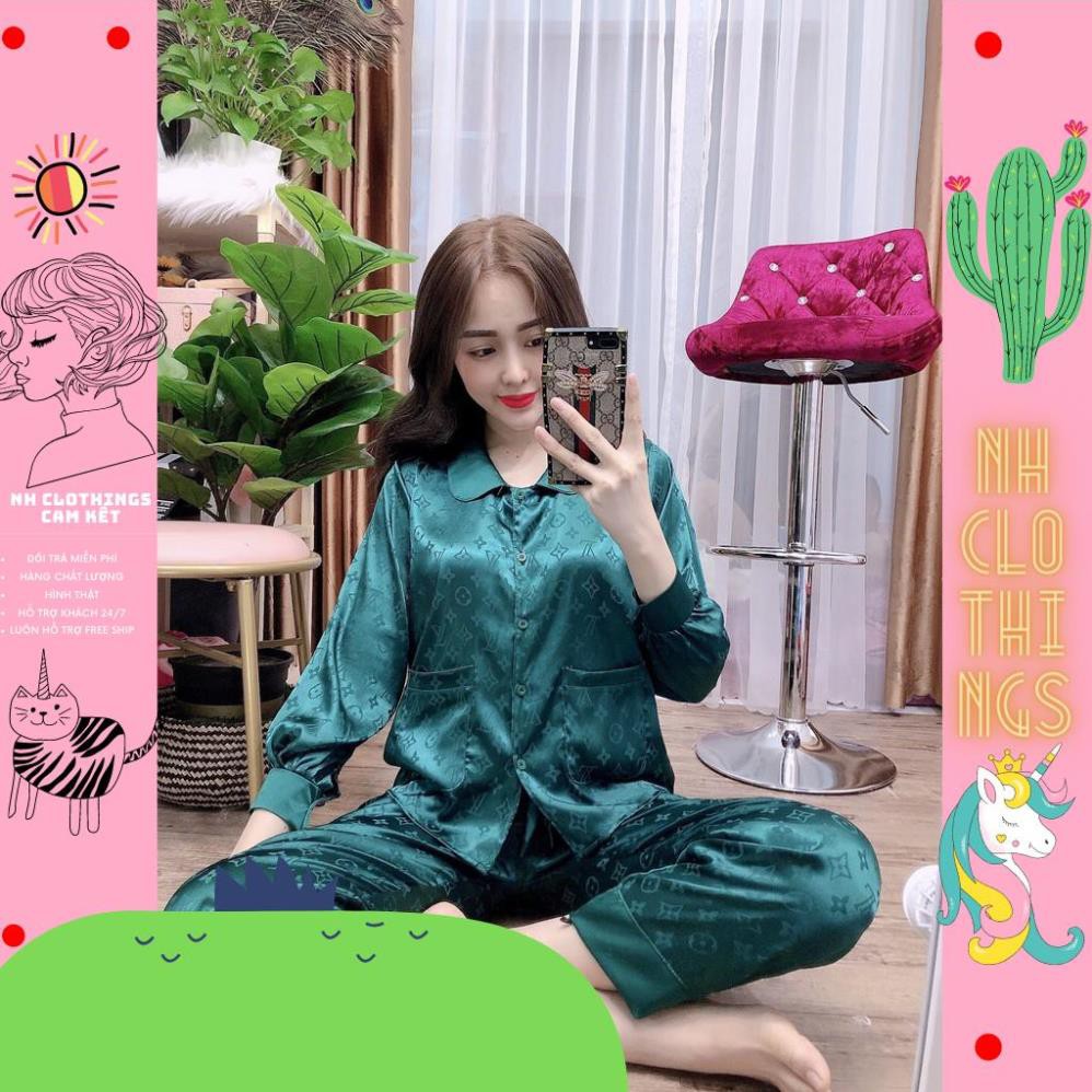 bộ đồ ngủ, đồ bộ pijama lụa nữ mặc nhà gấm cổ sen tay dài quần dài chất liệu gấm lụa cao cấp freeSize NH CLOTHINGS