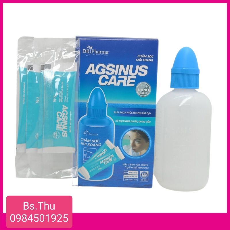 Bình rửa mũi Agsinus Care gồm bình 180ml và 5 gói muối