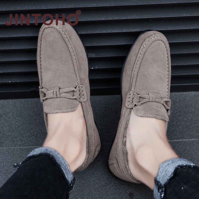 Giày Lười Da Lộn Phối Lông Ấm Áp Thời Trang Mùa Đông Cho Nam