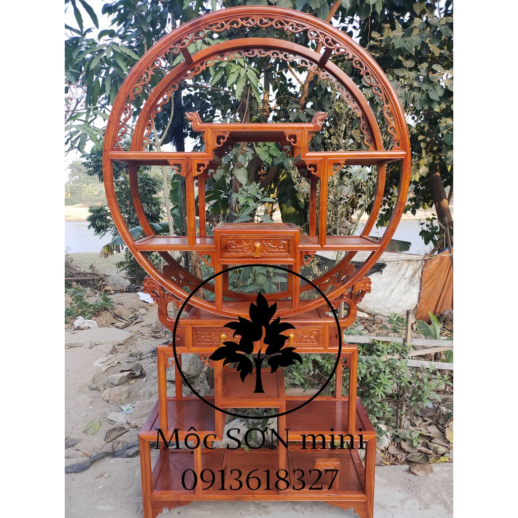 Kệ tủ rượi gỗ,kệ bày đồ cao 2m1 bằng gỗ hương cao cấp,kệ khủng vuôn tròn,cỡ kích thước cao 2m10 x rộng 1m 15 x sâu 32m