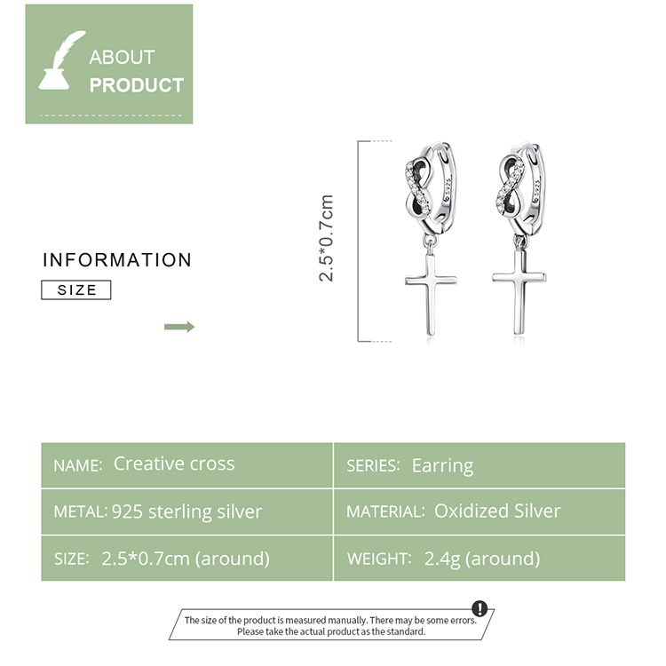 Hoa Tai Bamoer Bạc 925 BSE474 Hình Chữ Thập Zircon Cổ Điển Cho Nữ Và Bé Gái