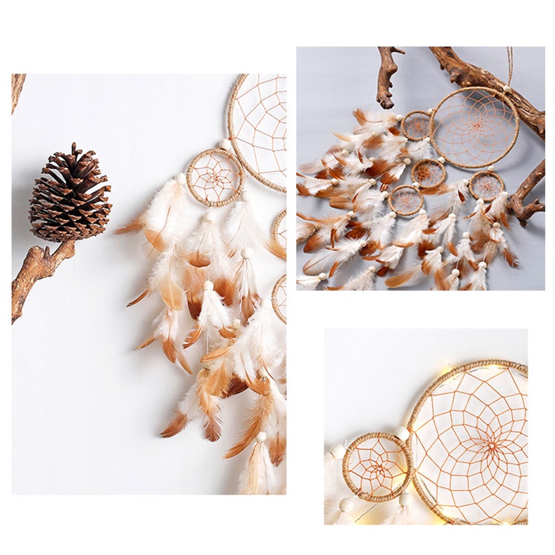 Bùa bắt giấc mơ, dreamcatcher, chuông gió trang trí 2 tầng gắn lông vũ trang trí tặng móc treo tường