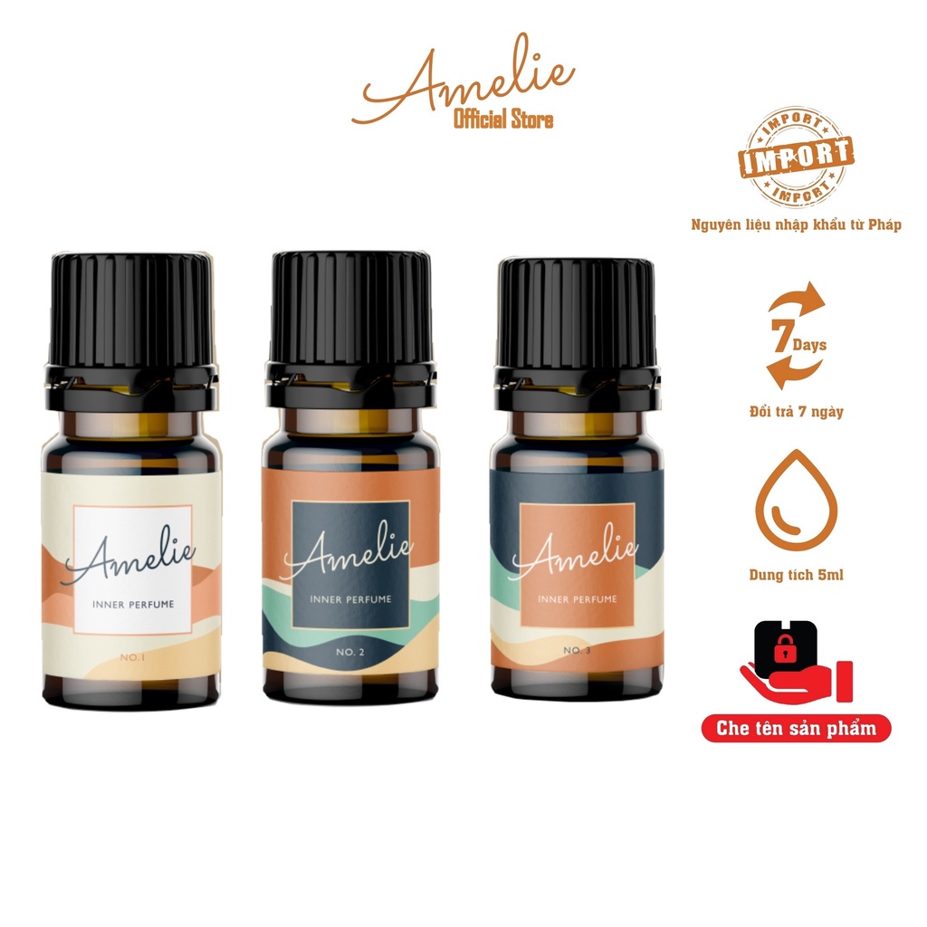 Combo 3 Chai Nước Hoa Vùng Kín Cho Nữ 5ml Amelie 1 - No.1 Queen, No.2 Sweet, No.3 Rose