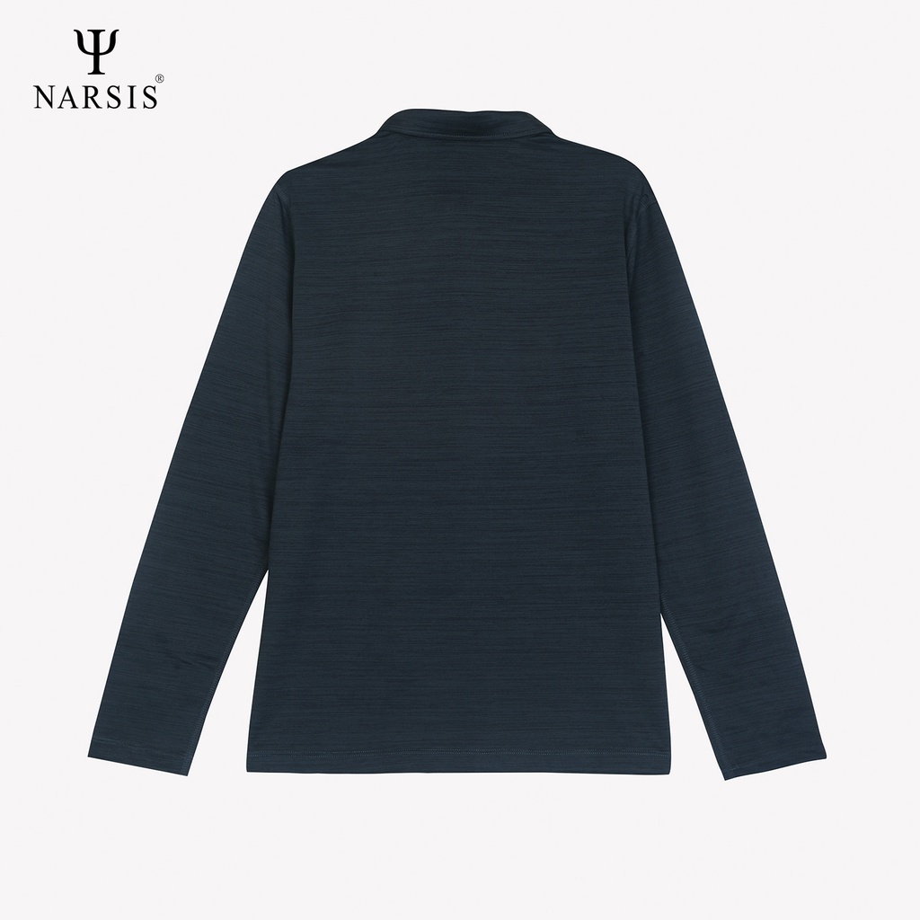 Áo polo nam Narsis D0031 màu ghi đậm nẹp cổ tím nhạt