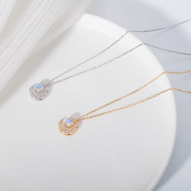 Vòng cổ Bạc S925 Mặt Trăng Và Ngôi Sao Đính Đá Thời Trang Cho Nữ