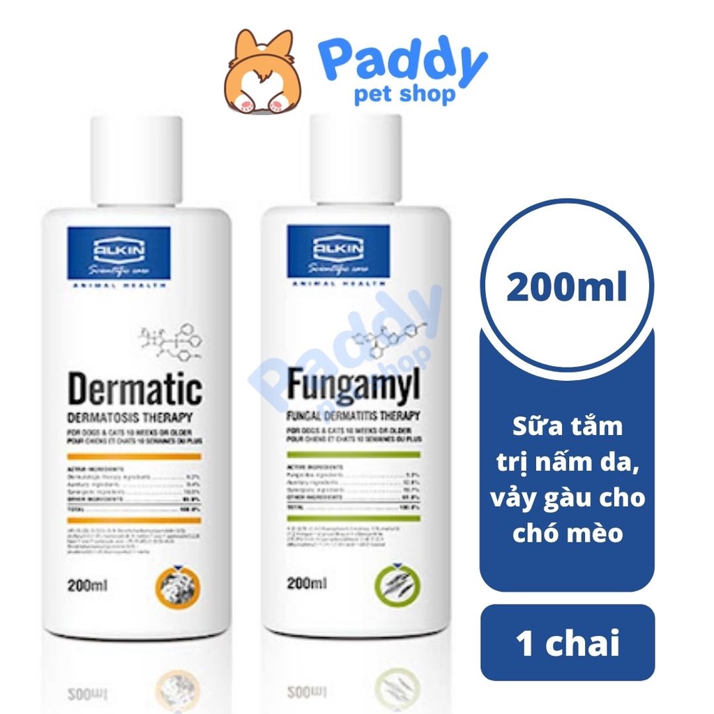 Sữa Tắm Fungamyl & Dermatic Ngừa Nấm Da, Vảy Gàu Cho Chó Mèo (200ml)