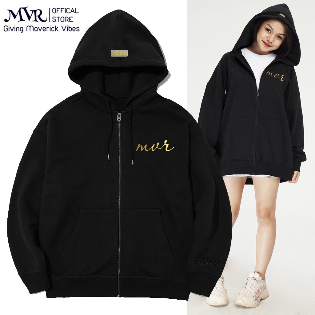 Áo khoác dây khóa kéo hoodie zip MVR bigsize 120Kg chống nắng logo chữ ký Nhũ Vàng Nam Nữ Localbrand MVR25022113