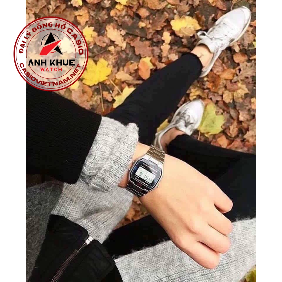 Đồng Hồ Casio Unisex A158WA-1DF Điện Tử Cổ Điển | Mặt Vuông | Dây Kim Loại