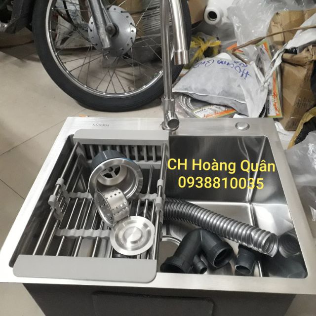 CHẬU RỬA CHÉN 1 HỘC ĐÚC + VÒI INOX 304 KÈM RỖ ĐA NĂNG VÀ BỘ XẢ