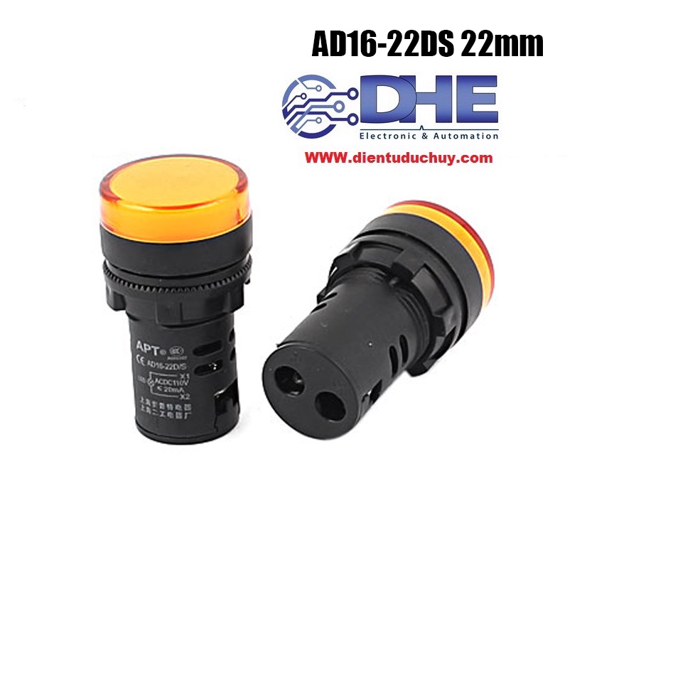 Đèn báo AD16-22DS 12VDC - 48VDC/220VAC/380VAC (Đỏ, Xanh lá, Trắng, Vàng, Xanh dương) - Φ 22mm